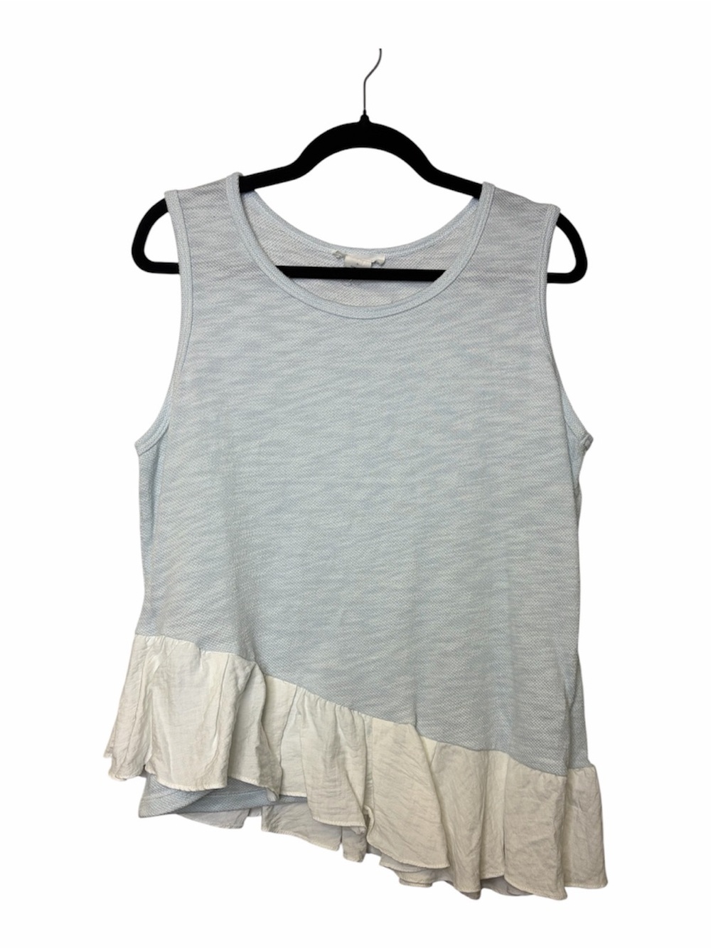 Light Blue Sleeveless Ruffle-Hem Blouse